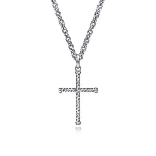 925 Sterling Silver Twisted Rope Cross Pendant