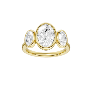 14K Yellow Gold Lab Grown 3.08ctw Bezel Set Oval Three Stone Engagement Ring