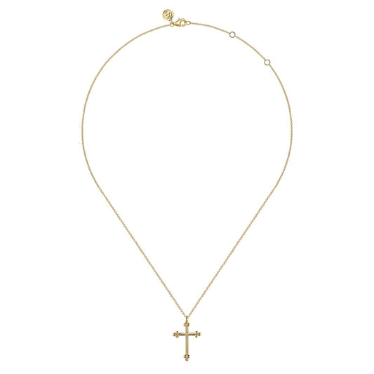 14K Yellow Plain Gold Bujukan 24mm Cross Necklace