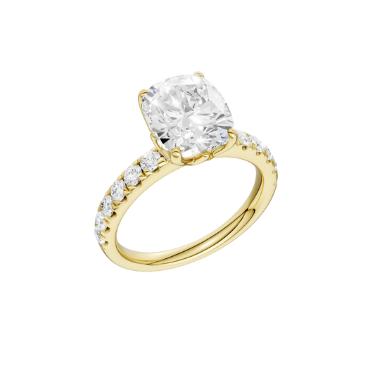 14K Yellow Gold Lab Grown 3.57ctw Elongated Cushion Diamond Engagement Ring