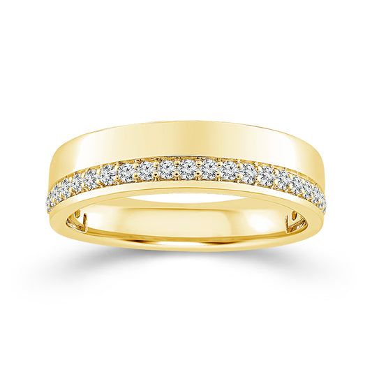 10K Yellow Gold Polished Band with Pave Diamonds