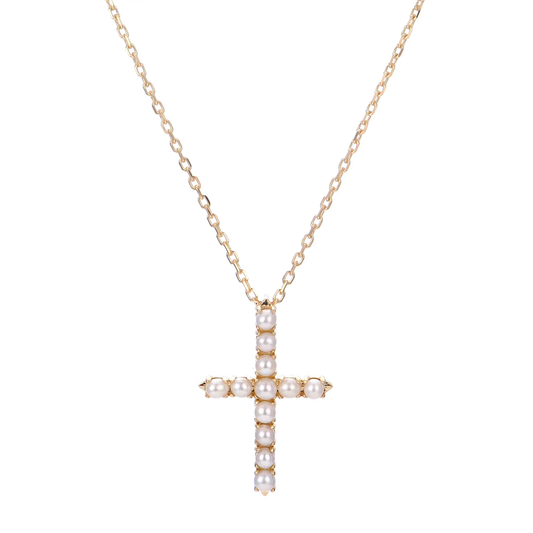 14K Yellow Gold Freshwater Pearl Cross Pendant
