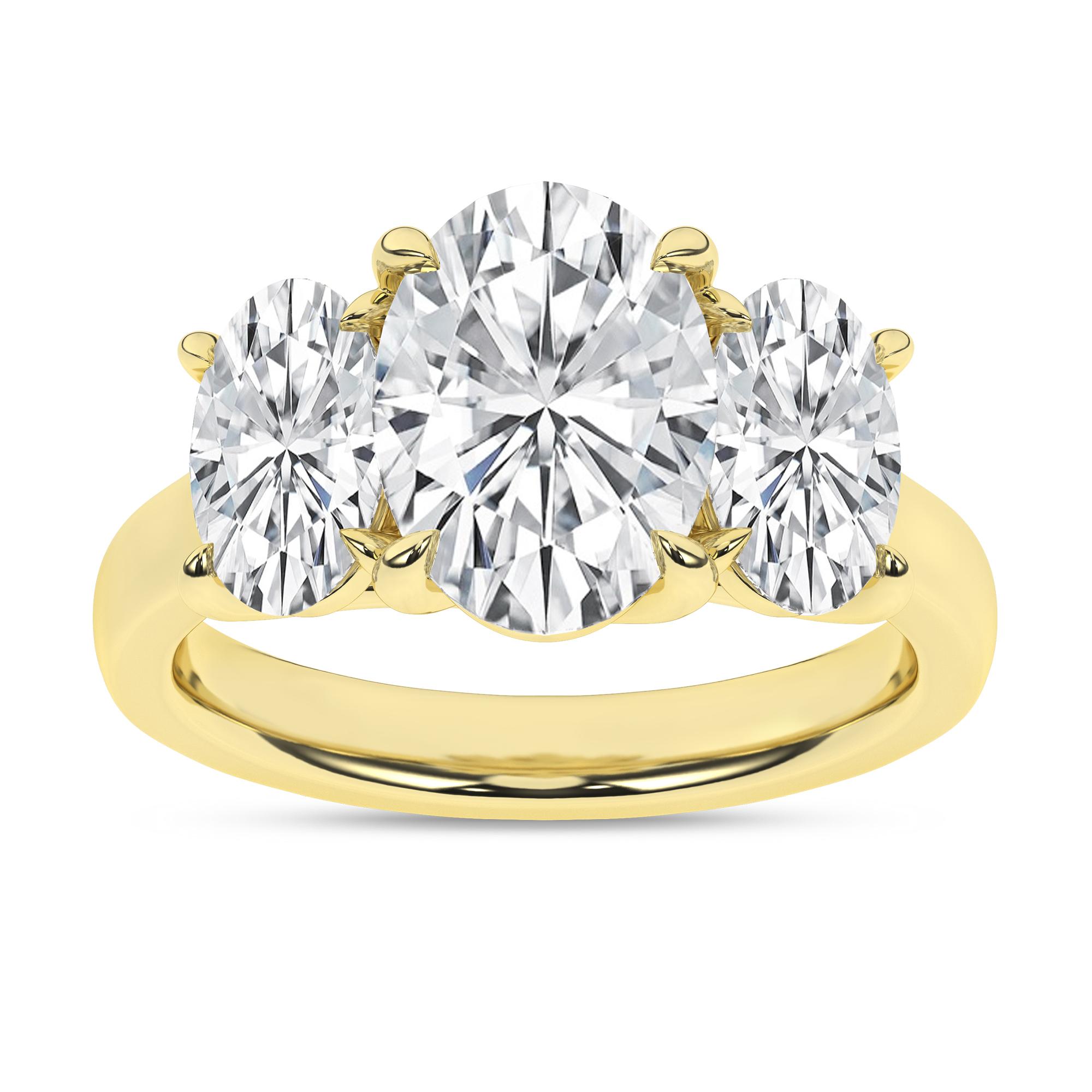 14K Yellow Gold Lab Grown 5ctw Three Stone Oval Engagement Ring