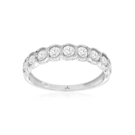 14K White Gold Milgrain Diamond Wedding Band