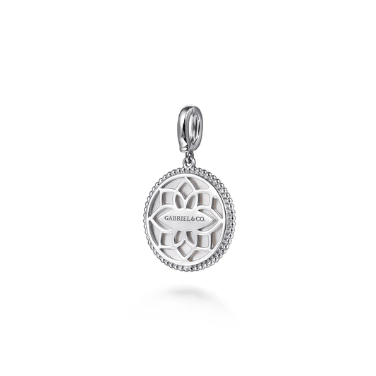 925 Sterling Silver 20mm Bujukan White Sapphire Compass Mother of Pearl Medallion Pendant With Detachable Bail