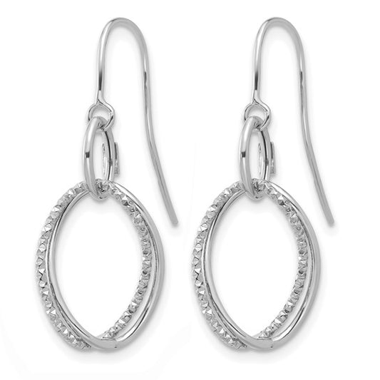 10K White Gold Polished & Textured Shepherd Hook Earrings