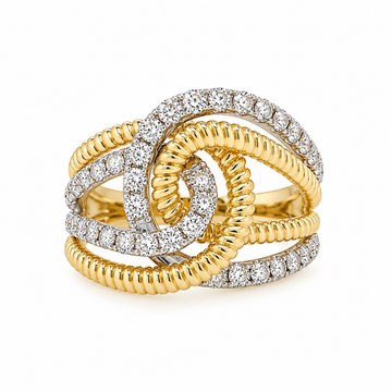 14K Two Tone Diamond and Rope Double Interlocking Band
