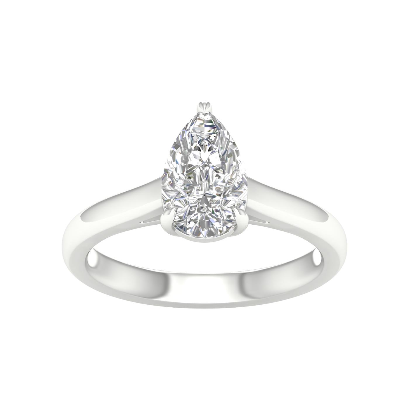 14K White Gold Lab Grown Pear Diamond Engagement Ring
