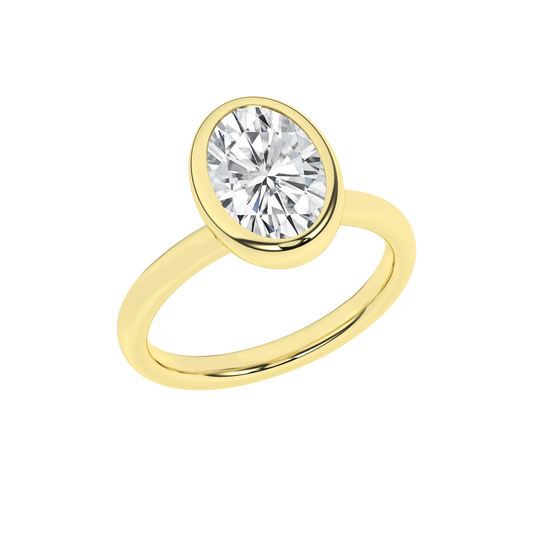 14K Yellow Gold Lab Grown 2.54ct Oval Diamond Bezel Engagement Ring