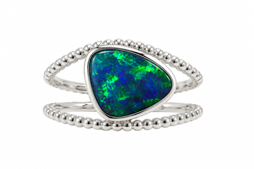 14K White Gold Australian Opal Double Split Shank Beaded Ring