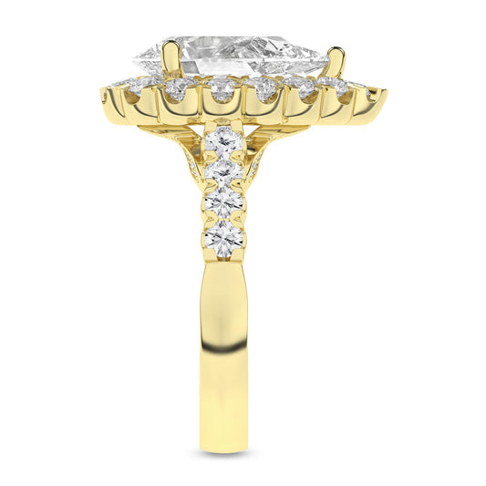 14K Yellow Gold Lab Grown Pear Diamond Halo Engagement Ring