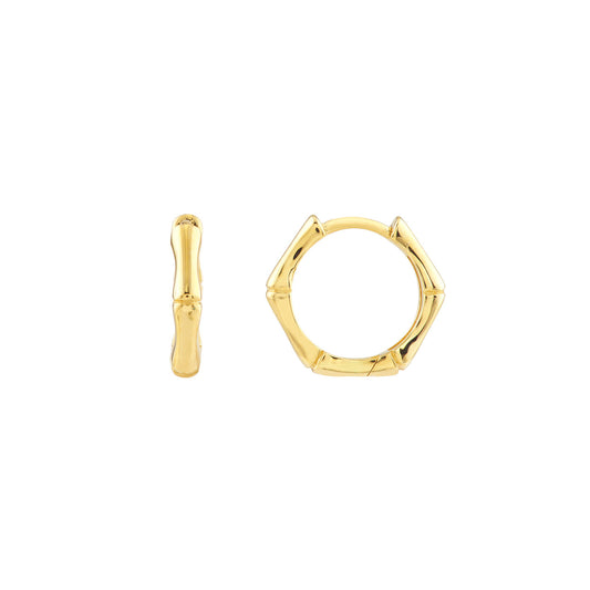 14K Yellow Gold Bamboo Hoops (12.5MM)