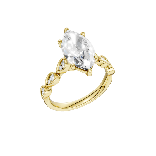 14K Yellow Gold Lab Grown 3.16ctw Maqurise Diamond Engagement Ring with Trellis Shank