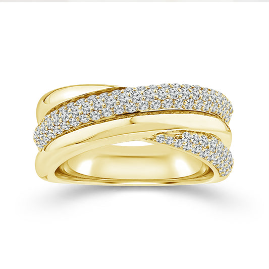 10K Yellow Gold 5/8ctw Pave Diamond and Polished Interwoven Band