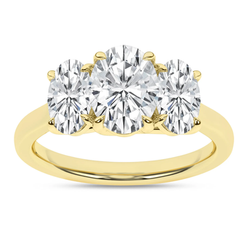 14K Yellow Gold Lab Grown 3.13ctw Three Stone Oval Engagement Ring