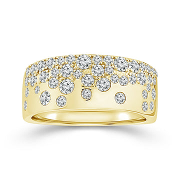 10K Yellow Gold Pave Diamond Starburst Wide Band