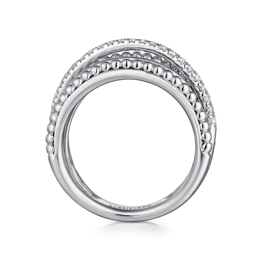 Sterling Silver Layered Bujukan Beaded White Sapphire Ring