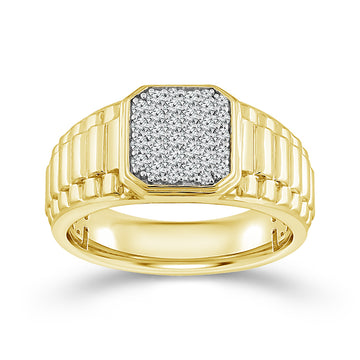 10K Yellow Gold 3/8ctw Pave Diamond Square Top Fancy Ring