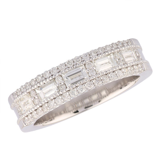 14K White Gold Baguette and Pave Diamond Band