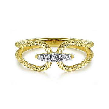 14K Yellow Gold Twisted Rope Pave Diamond Connector Ring