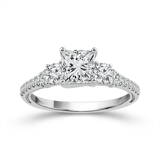 14K White Gold Princess Three Stone Engagement Ring