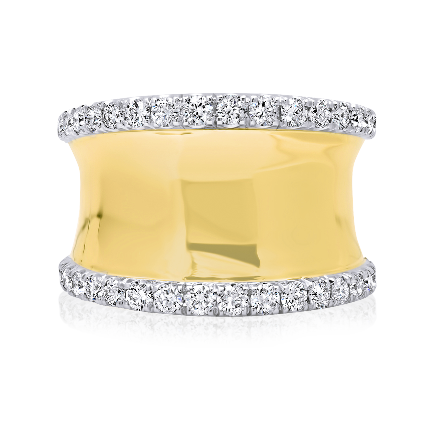 14K Yellow Gold Diamond Saddle Style Wide Band
