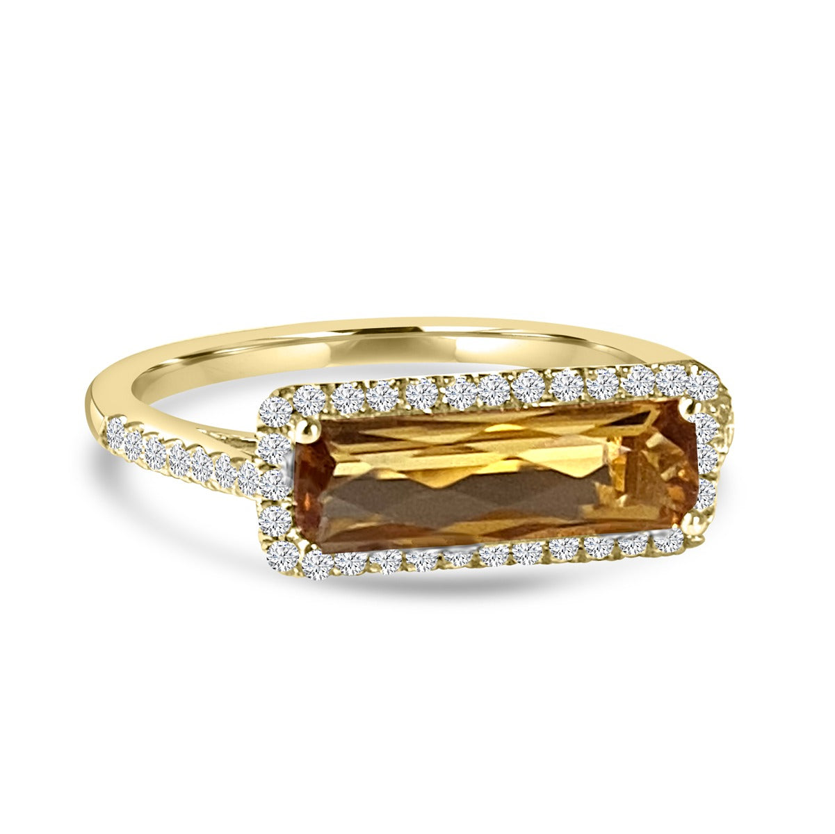 14K Yellow Gold Horizontally Set Citrine and Diamond Ring