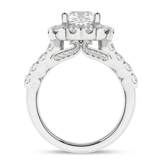 14K White Gold Lab Grown Cushion Cut Diamond Engagement Ring with Halo