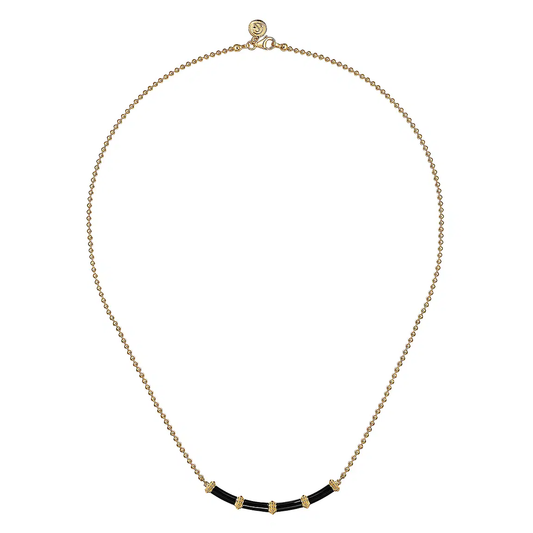 14K Yellow Gold Bujukan Bar Necklace with Black Enamel