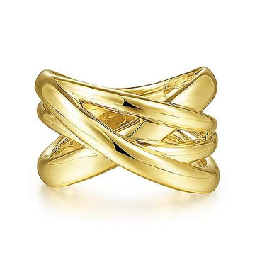 14K Yellow Gold High Polished Criss Cross Ring