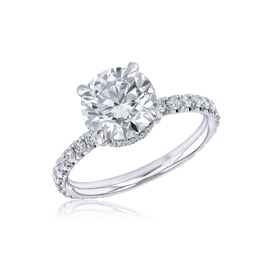 18K White Gold Lab Grown Round Diamond Hidden Halo Engagement Ring