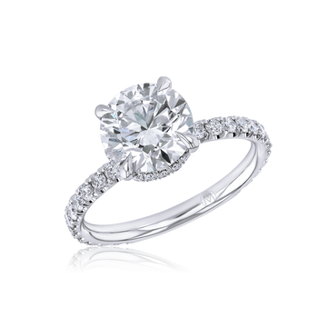 18K White Gold Lab Grown Round Diamond Hidden Halo Engagement Ring