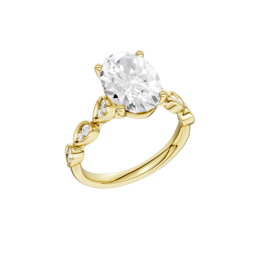 14K Yellow Gold Lab Grown 3.18ctw Oval Diamond Engagement Ring with Trellis Shank