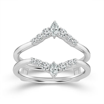 14K White Gold 3/8ctw Marquise and Round Diamond Ring Guard