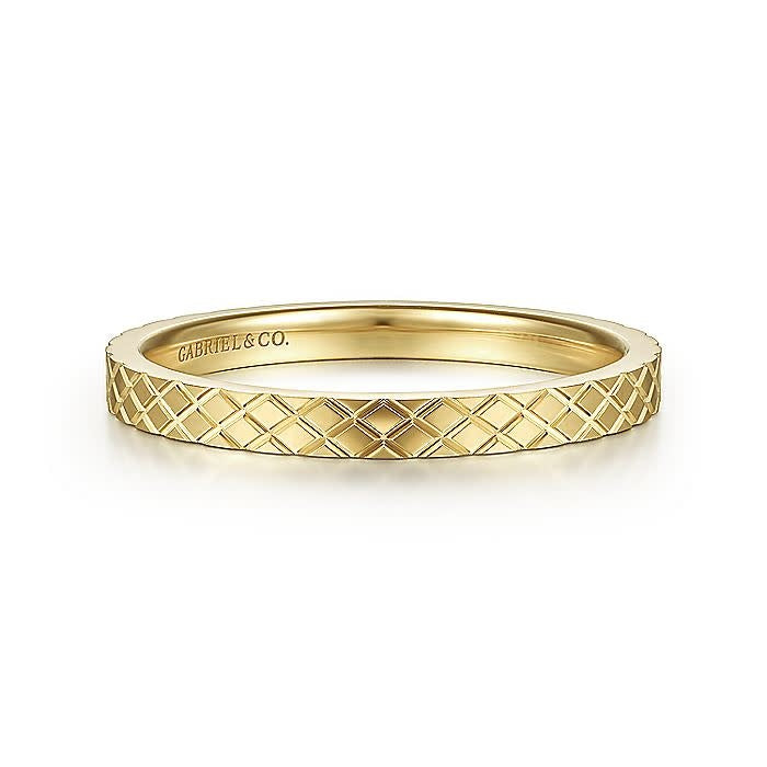 14K Yellow Gold Textured Checkered Stackable Ring