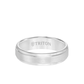 Men's 6MM White Tungsten Carbide Wedding Band with Satin Finish Center and Step Edge
