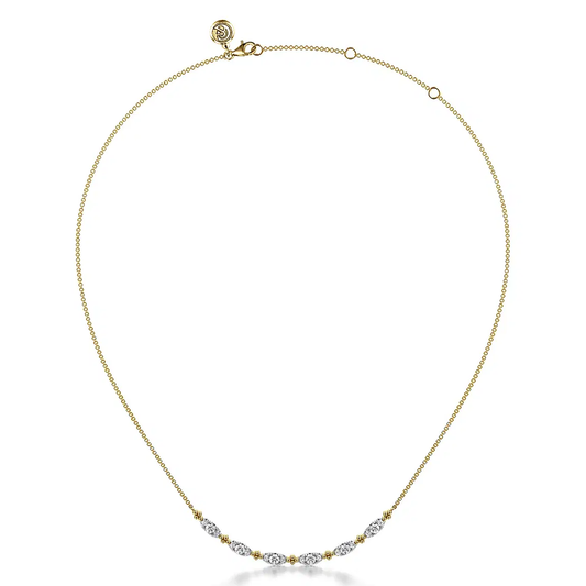 14K Yellow Gold Curved Bujukan Bar Diamond Necklace