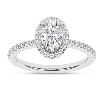 14K White Gold Lab Grown Oval Diamond Halo Engagement Ring