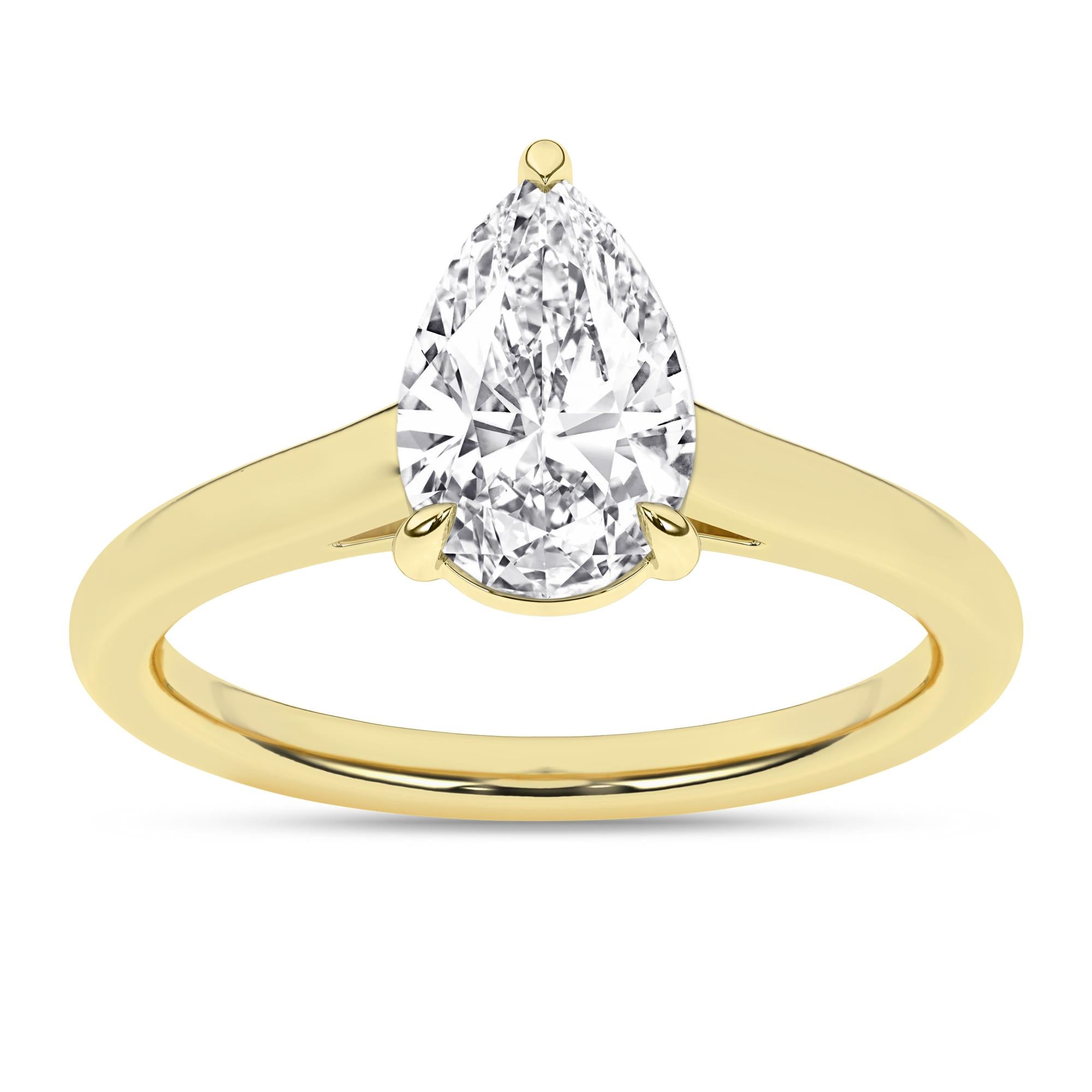 14K Yellow Gold Lab Grown 1.52ct Pear Diamond Solitaire Engagement Ring
