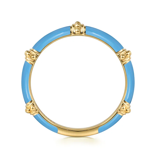 14K Yellow Gold Bujukan Bar Split Stackable Ring with Dusk Blue Enamel