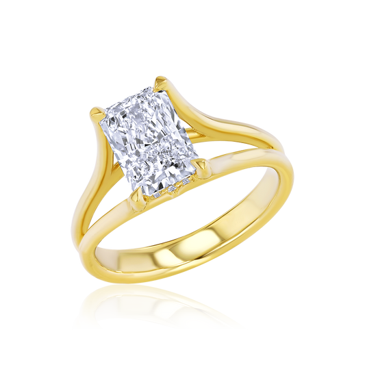 18K Yellow Gold Lab Grown 2.09ctw Radiant Diamond Split Shank Engagement Ring