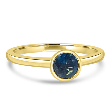 14K Yellow Gold 5MM Bezel Blue Topaz Ring