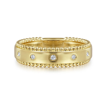 14K Yellow Gold Bujukan Diamond Bezel Wide Stackable Ladies Ring