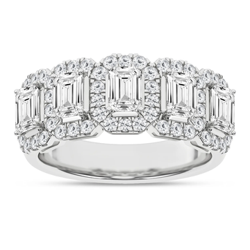 14K White Gold Lab Grown 1.55ctw Emerald Five Stone Diamond Halo Band