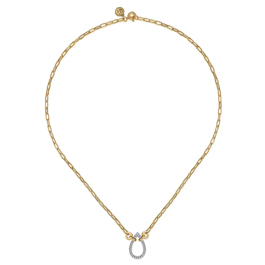 14K Two Tone Gold Open Teardrop Diamond Hollow Paperclip Chain Necklace