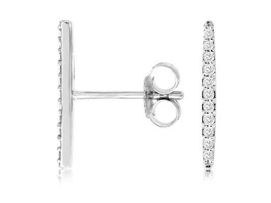 14K White Gold Diamond Bar Studs