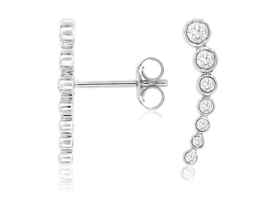 14K White Gold Graduated Diamond Bar Studs