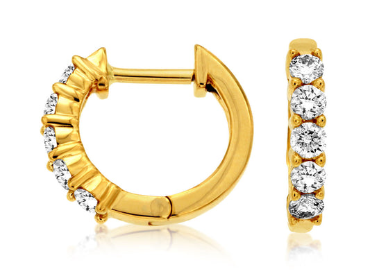12MM Yellow Gold Diamond Huggie Earrings