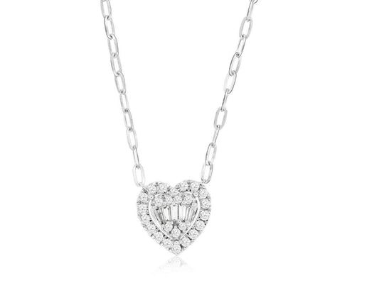 14K White Gold Diamond Heart Necklace