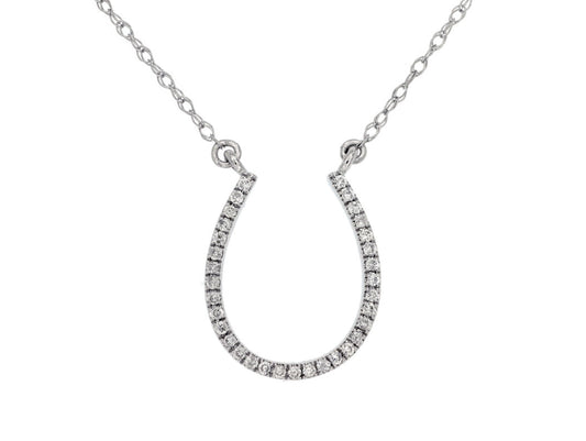 14K White Gold Diamond Horseshoe Necklace